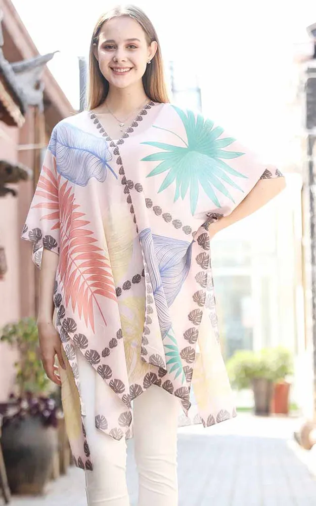 JC0811104 Leaf Printed Cotton Kimono