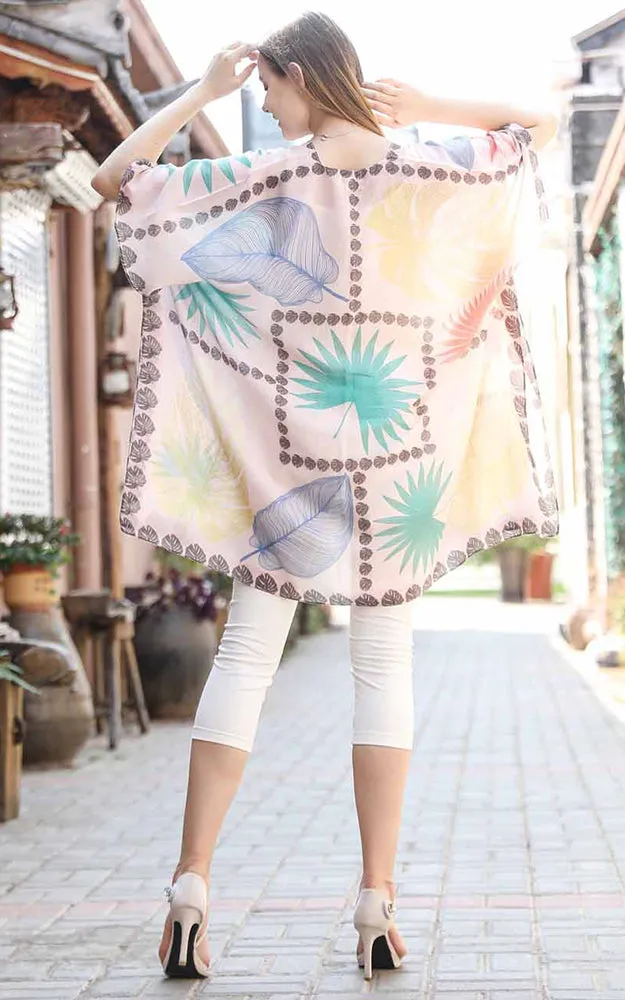 JC0811104 Leaf Printed Cotton Kimono
