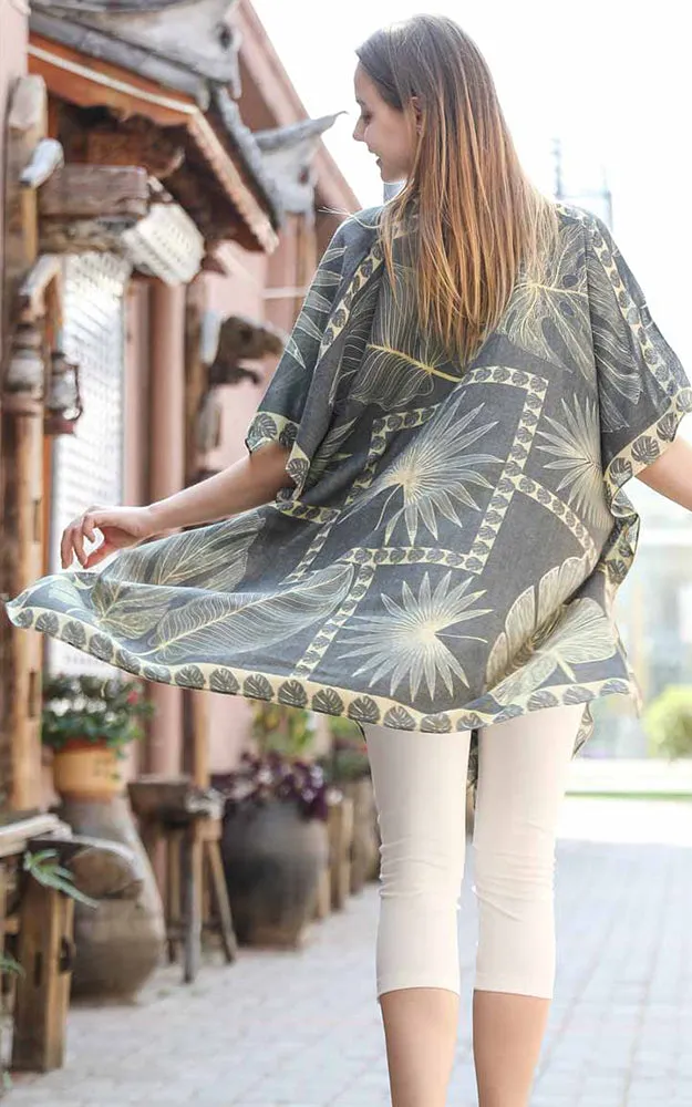 JC0811104 Leaf Printed Cotton Kimono