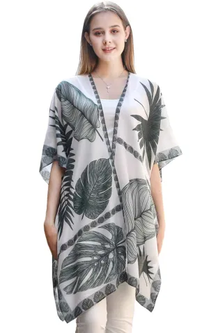 JC0811104 Leaf Printed Cotton Kimono