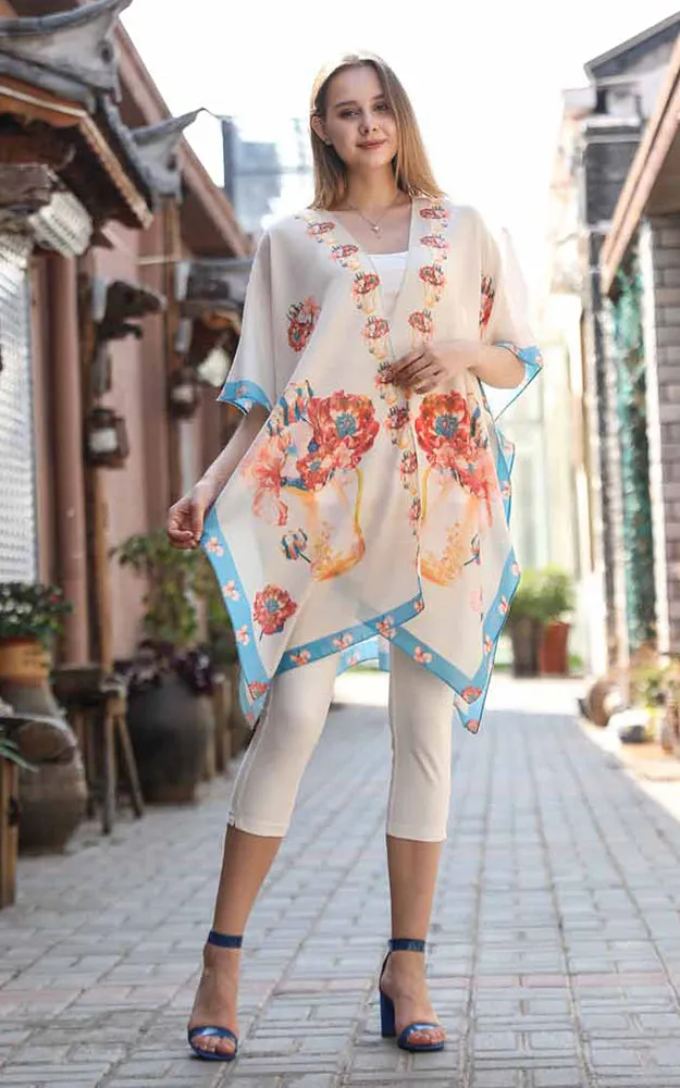 JC081154 Floral Printed Cotton Kimono