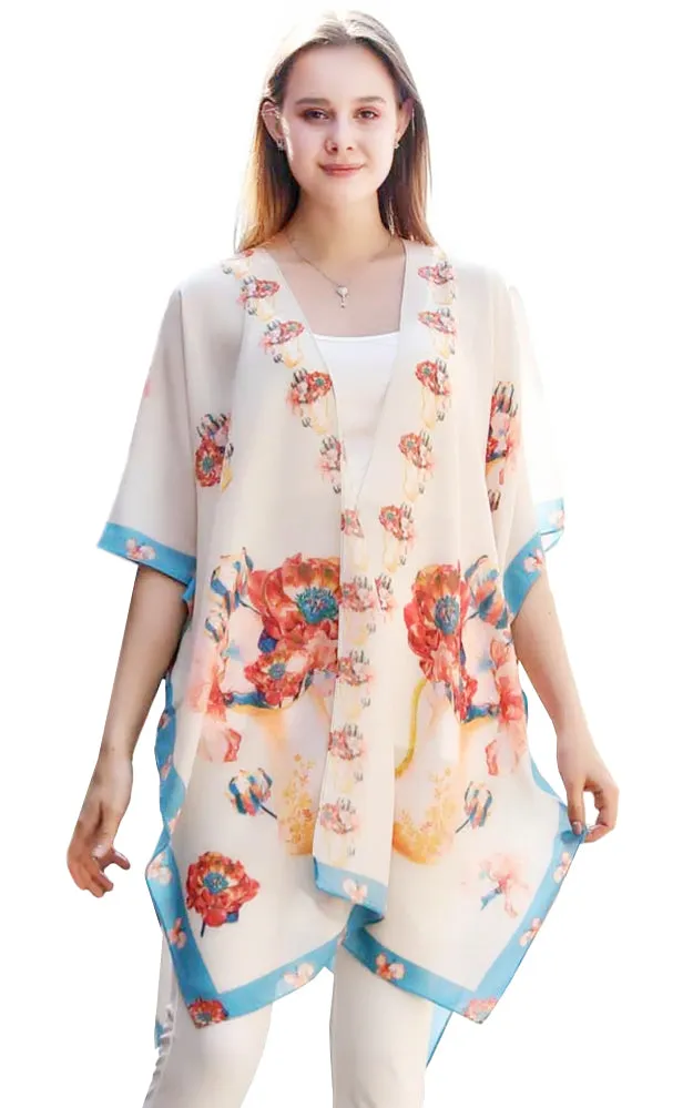 JC081154 Floral Printed Cotton Kimono