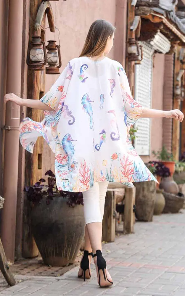 JC081162 Seahorse Printed Cotton Kimono