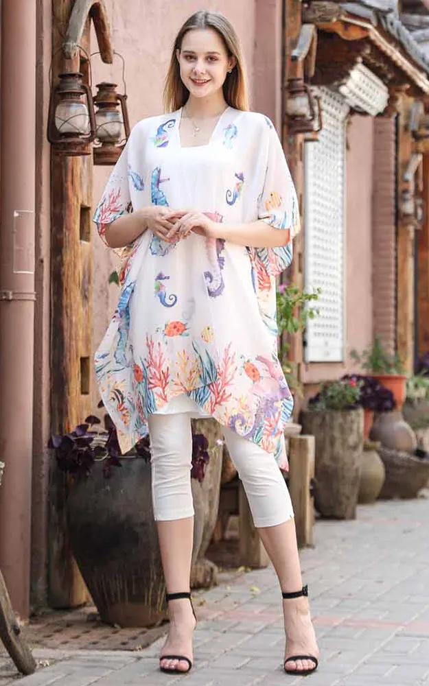 JC081162 Seahorse Printed Cotton Kimono