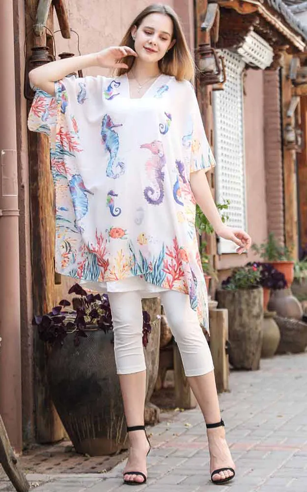JC081162 Seahorse Printed Cotton Kimono
