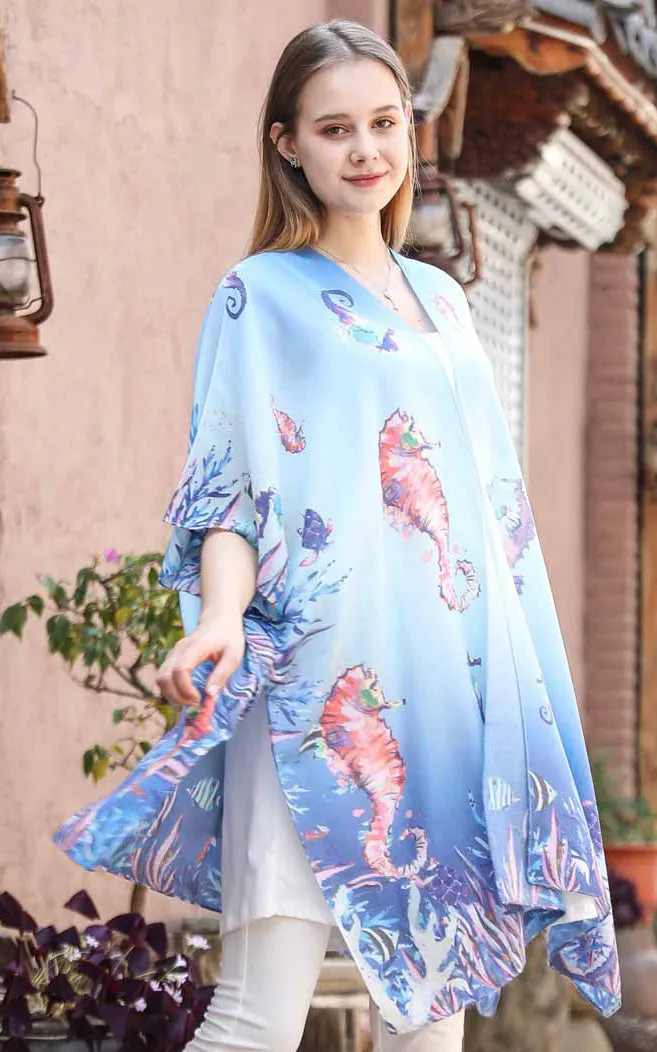 JC081162 Seahorse Printed Cotton Kimono