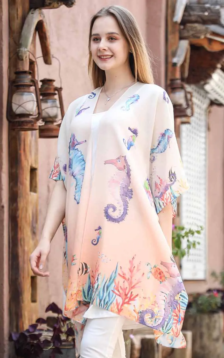 JC081162 Seahorse Printed Cotton Kimono