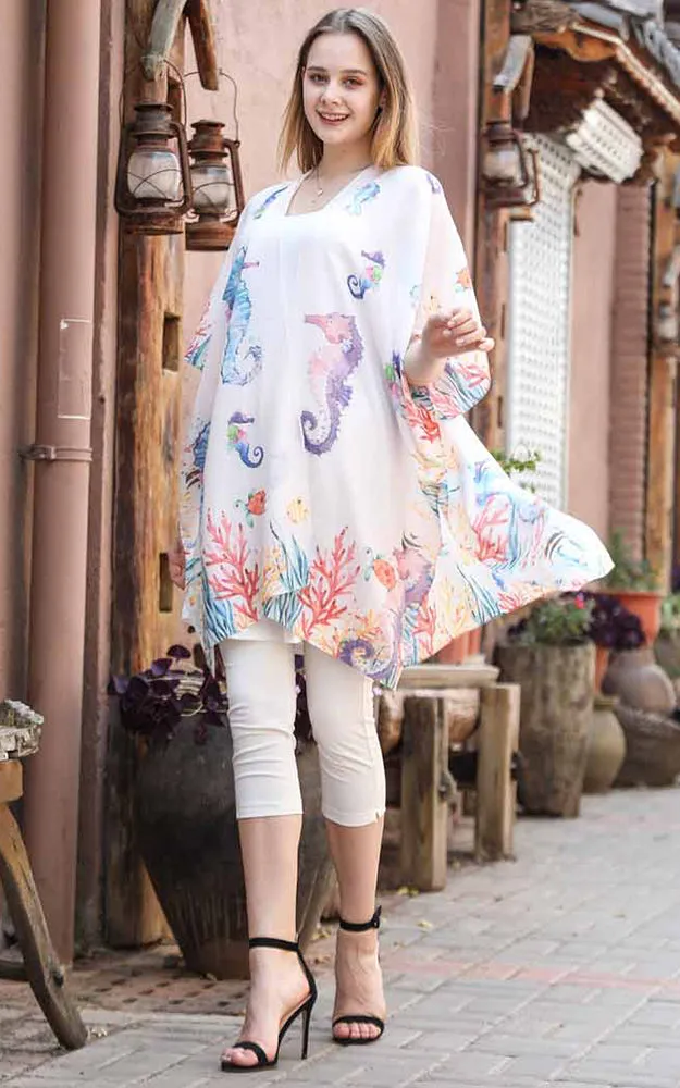 JC081162 Seahorse Printed Cotton Kimono