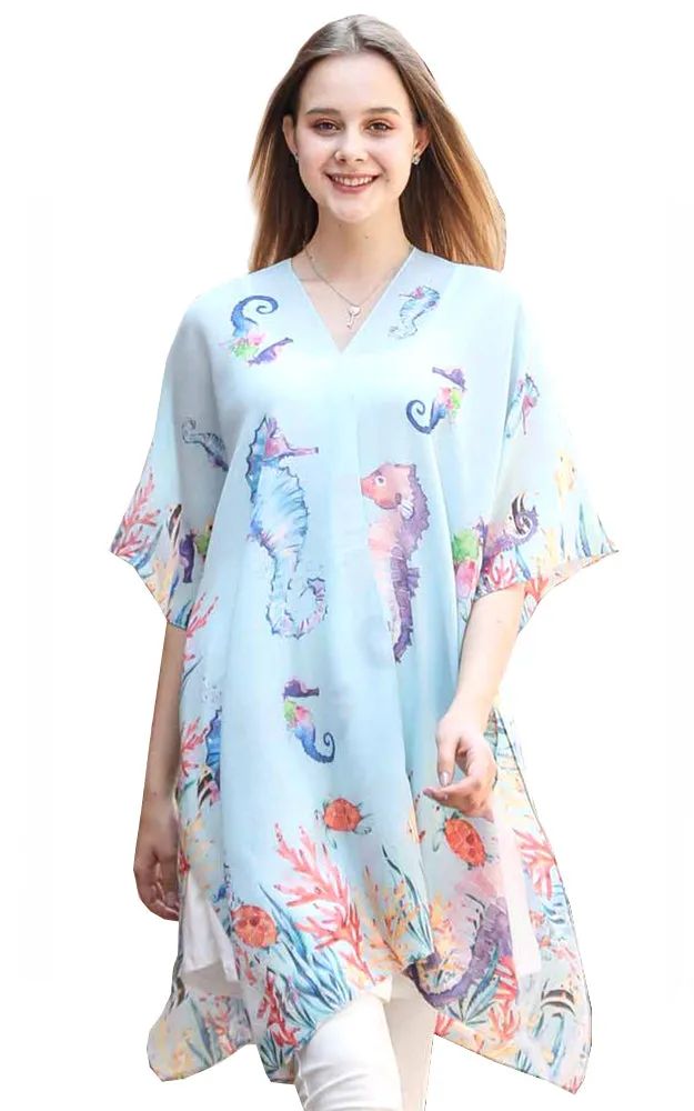 JC081162 Seahorse Printed Cotton Kimono