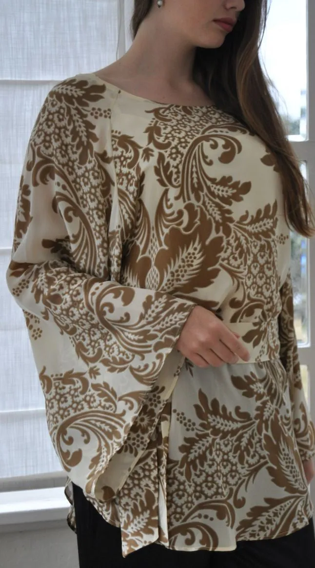 Kaftan Mocca & Cream Paisley Blouse -SALE