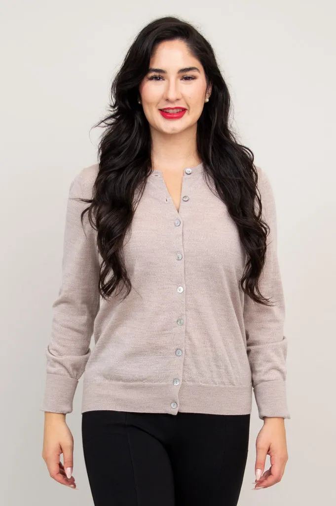 Kitten Cardigan, Tan, 100% Merino Wool