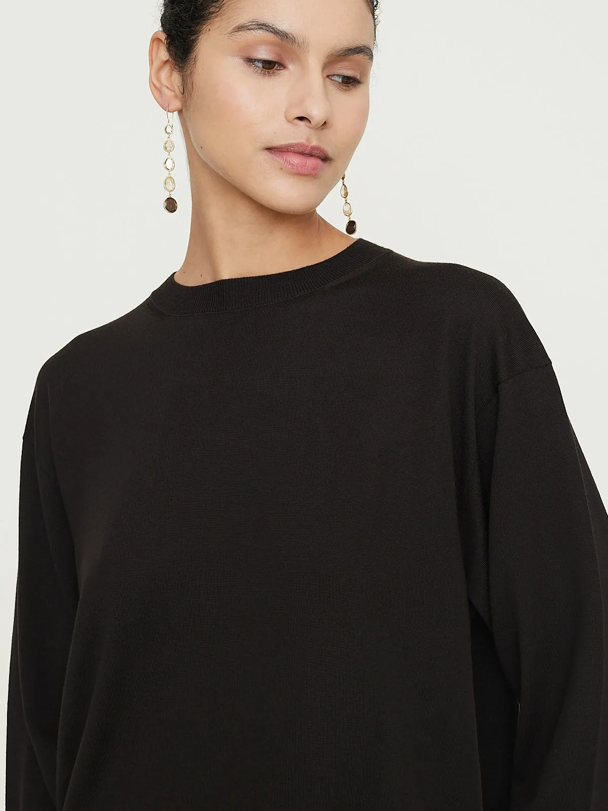 Loose Fit Crew Sweater in Dark Brown