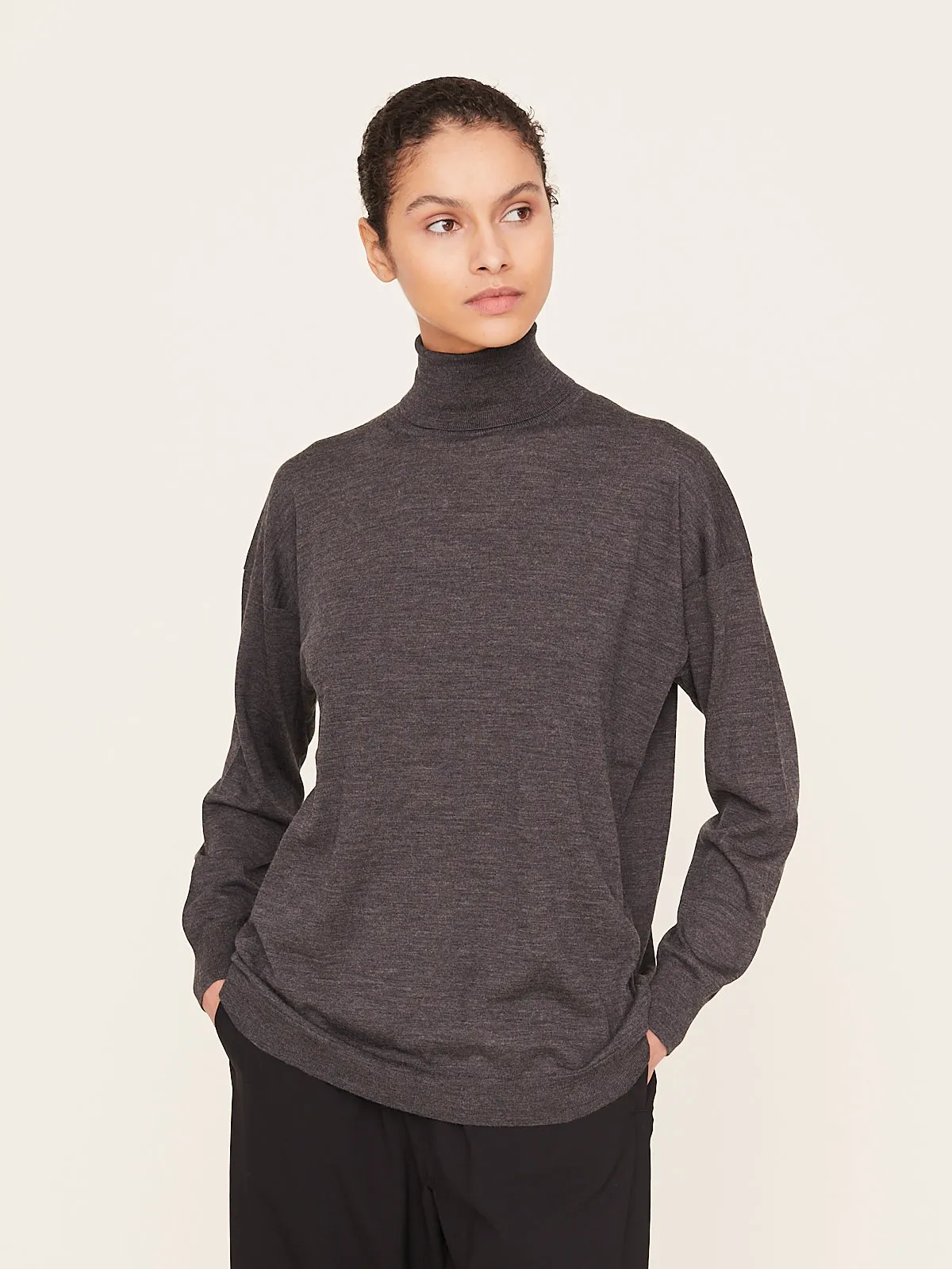 Loose Fit Turtle Sweater in Dark Grey