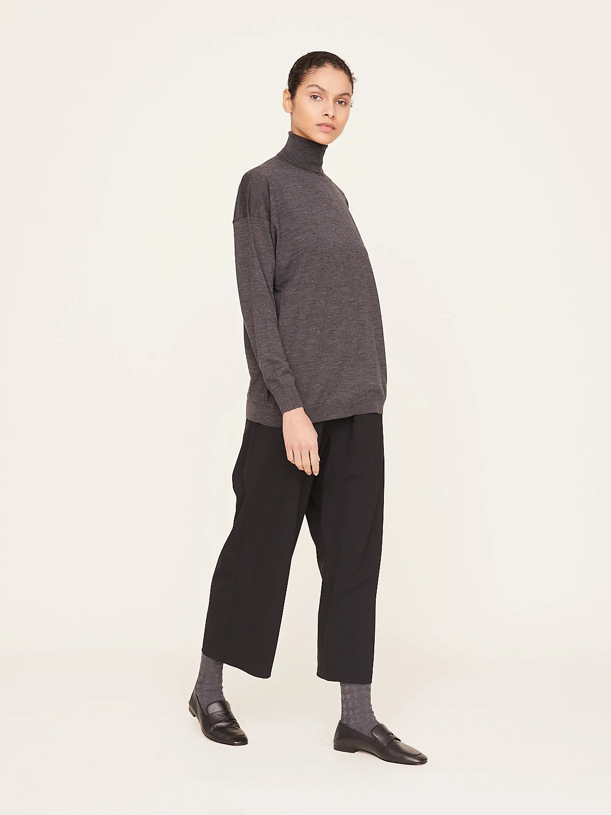 Loose Fit Turtle Sweater in Dark Grey