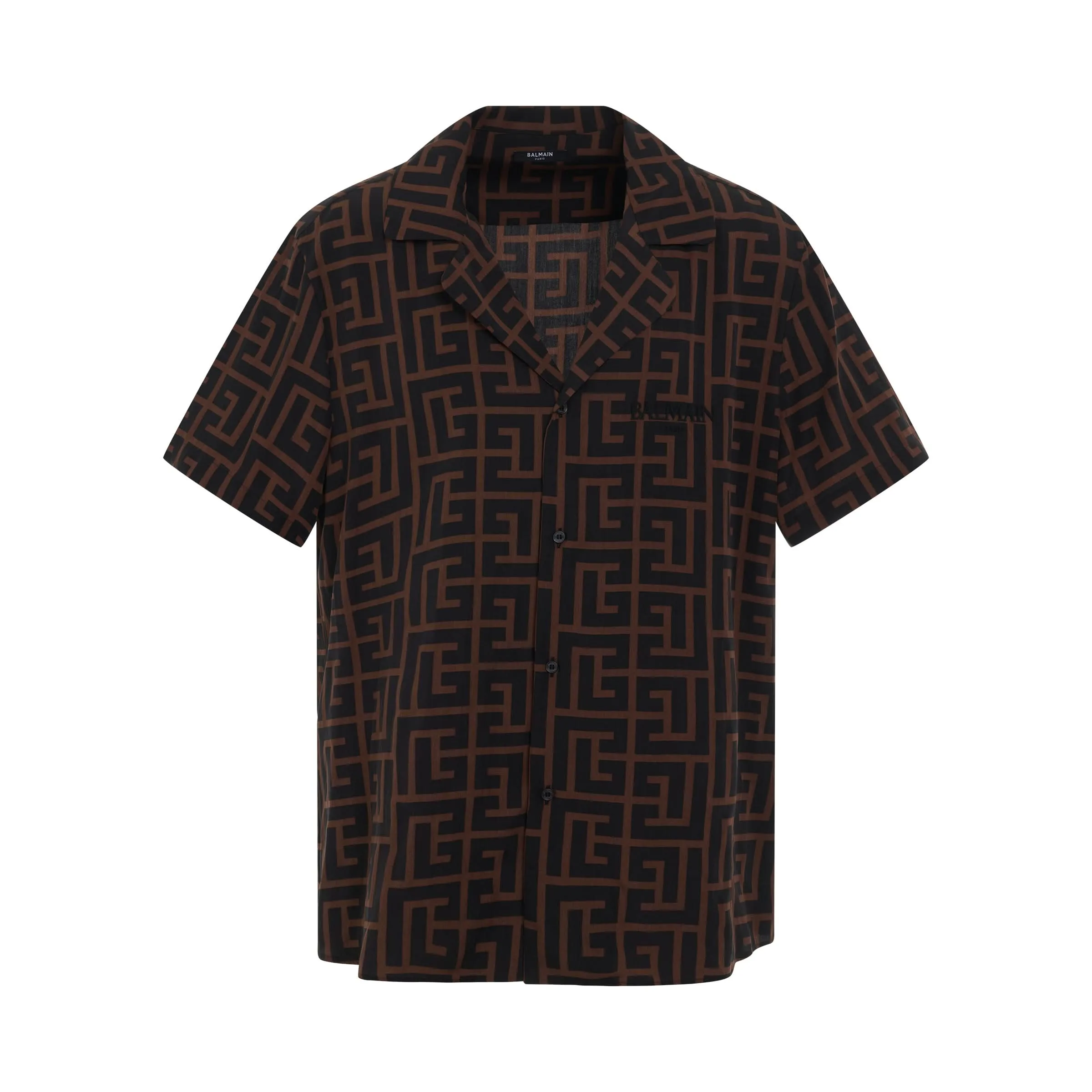 Macro Monogram Short Sleeve Pyjama Shirt in Dark Brown/Black