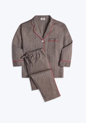 Marina Pajama Set in Brown Herringbone Flannel