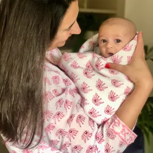 Matching Mum Robe and Baby Blanket in Pink Elephant