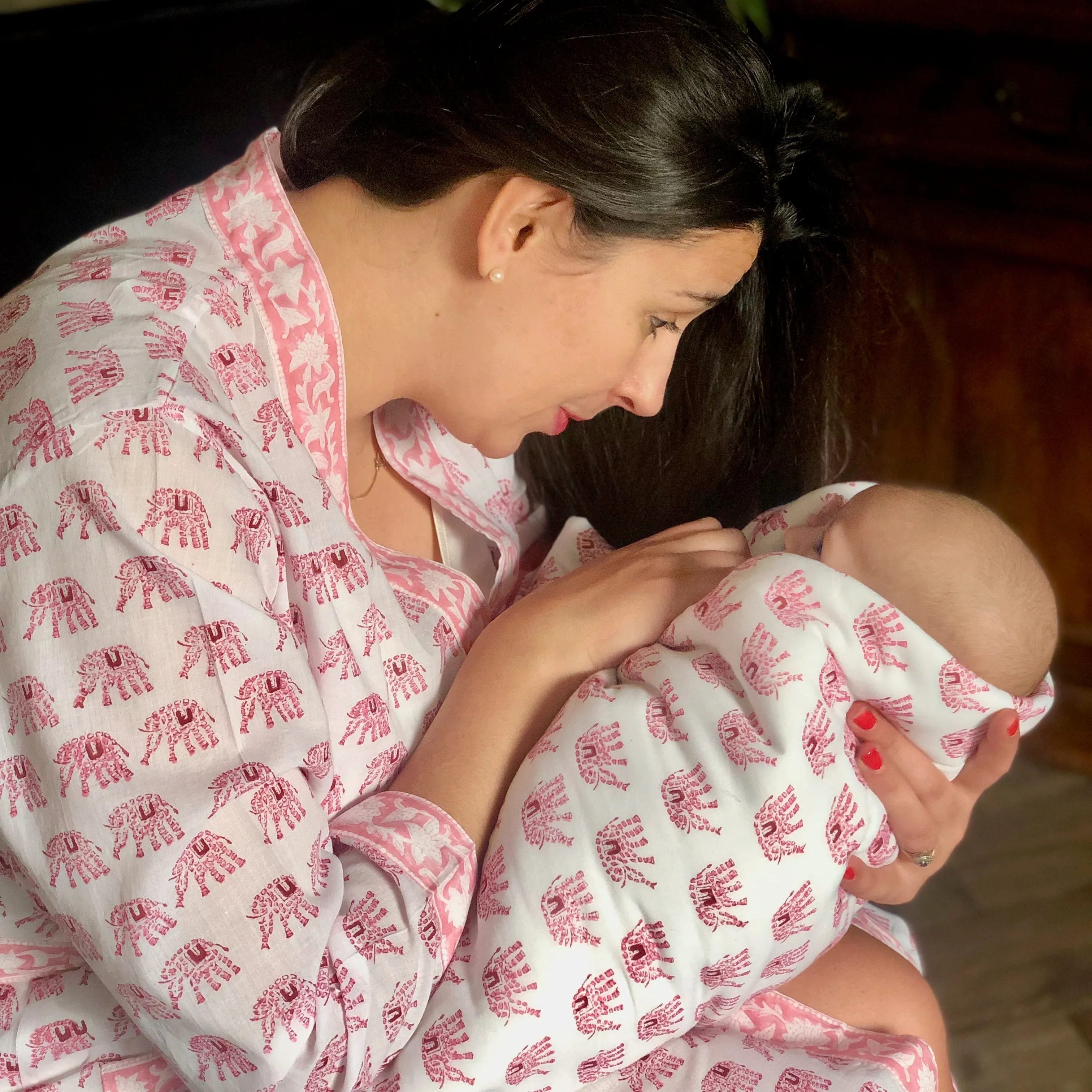Matching Mum Robe and Baby Blanket in Pink Elephant