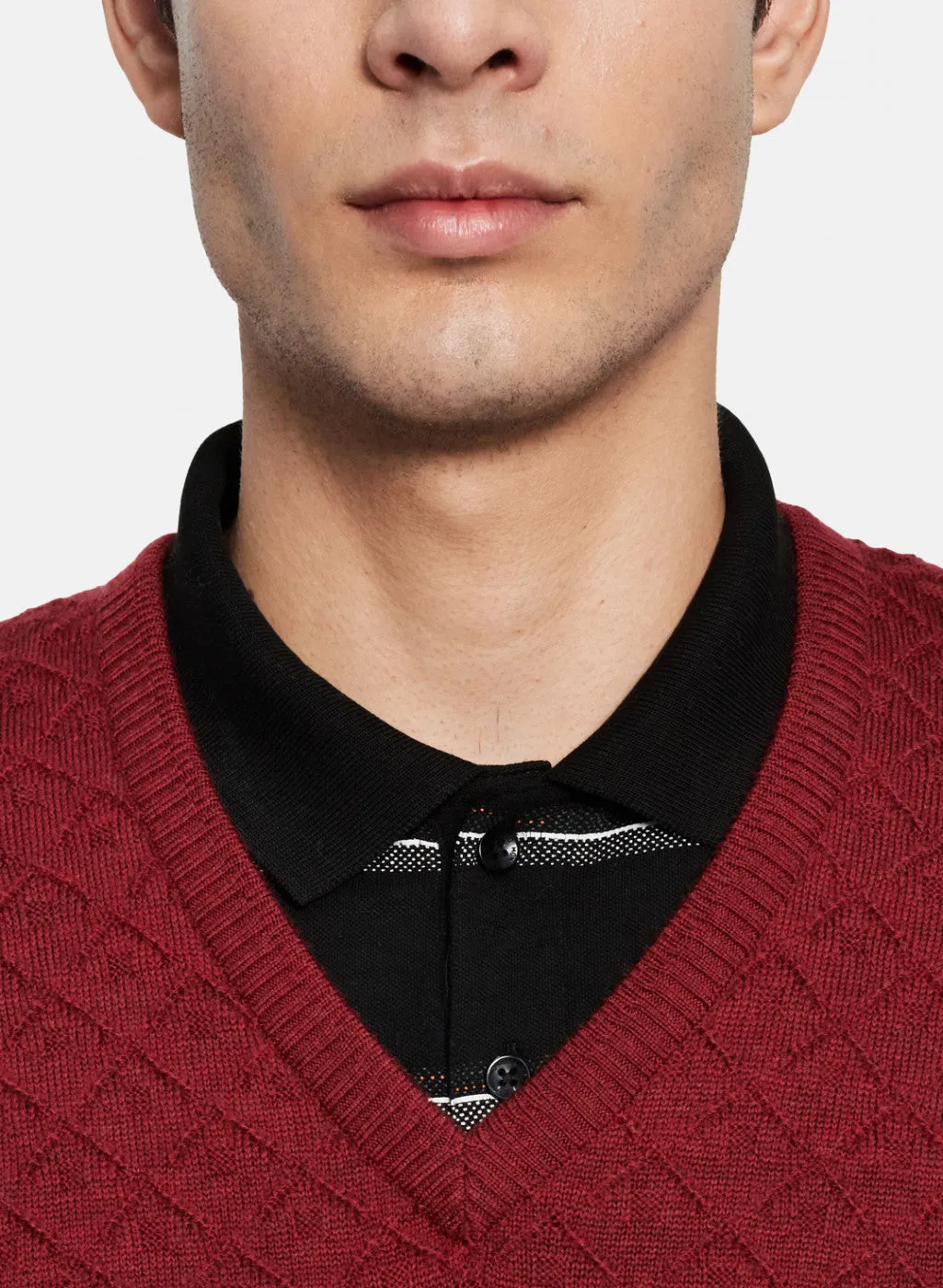 Men Maroon Self Design Sweater