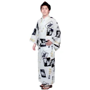 Men's Cotton Yukata Robe – Comfortable Japanese Summer Kimono with SUMO Wrestler Design in White