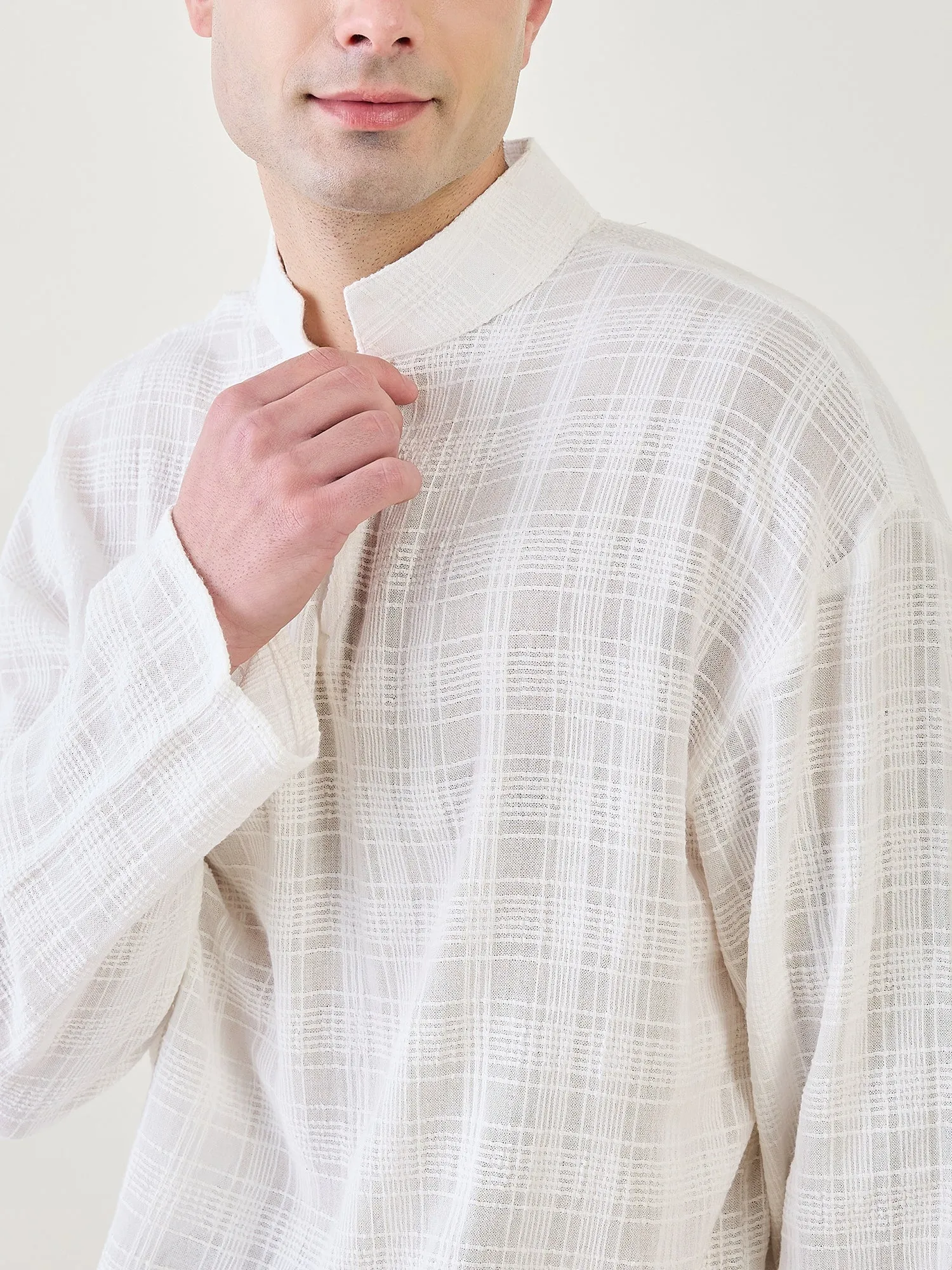 Mens White Kurta with Animal Printed Pants