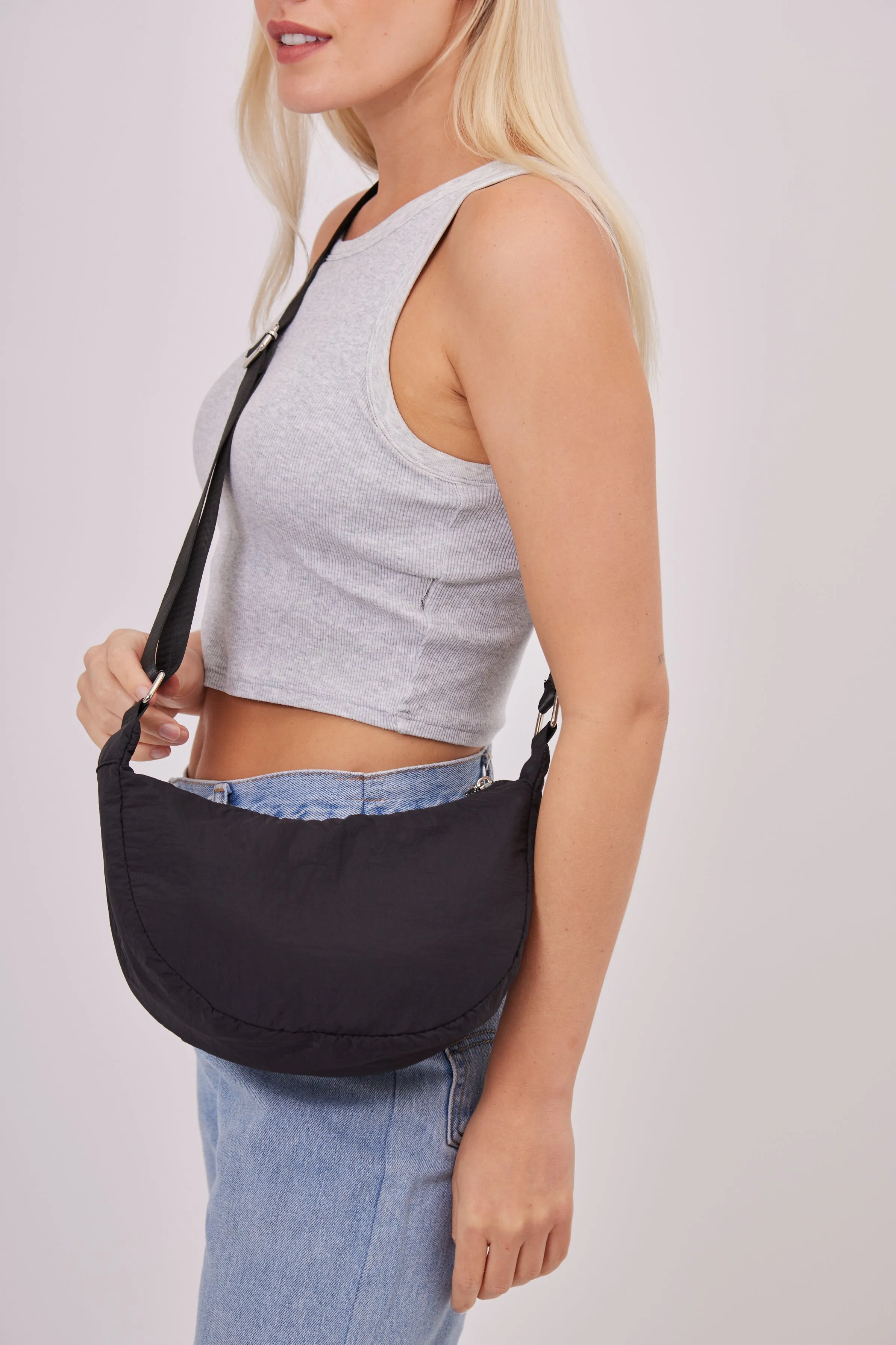 Nylon Sling Crossbody Bag in Black