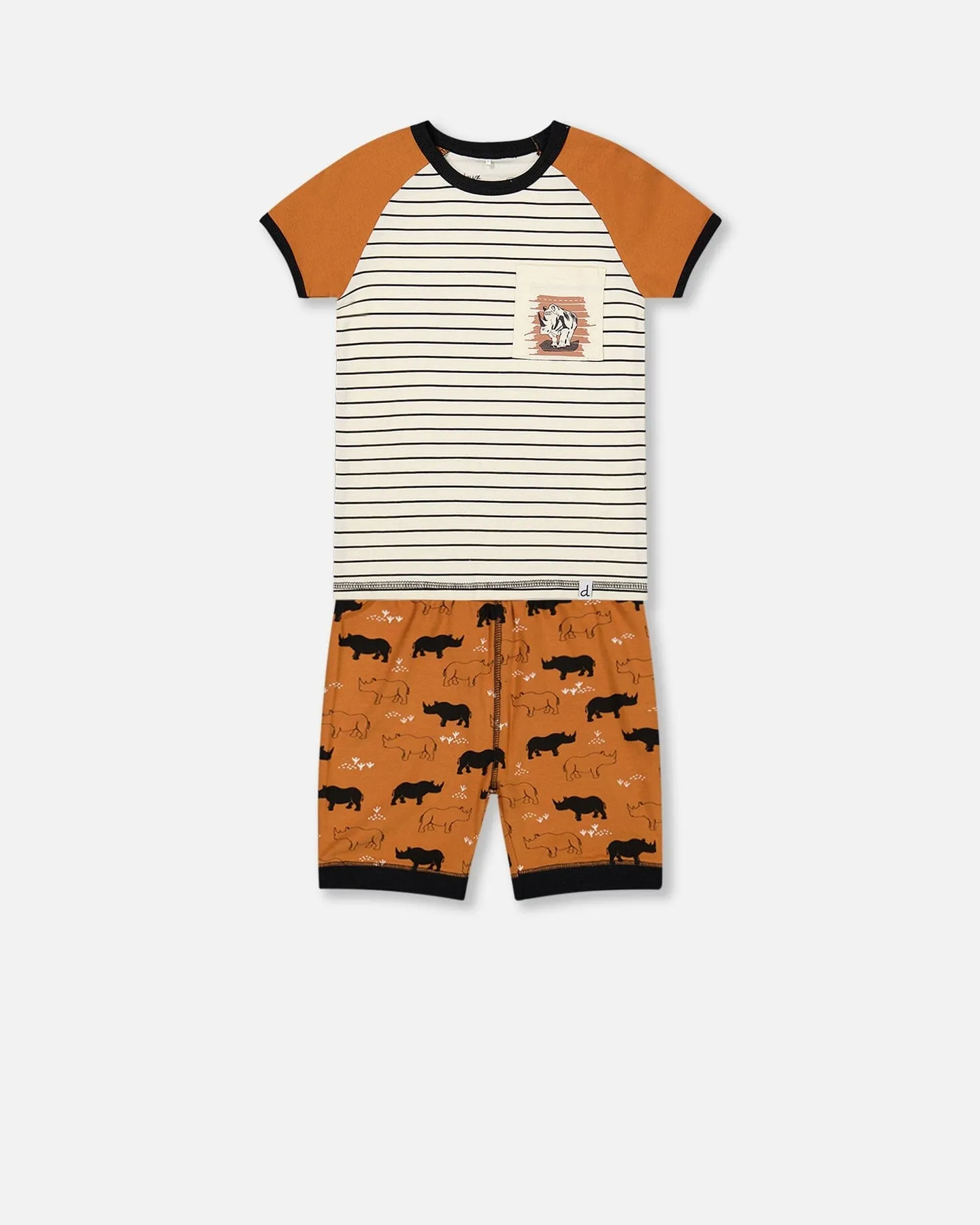 Organic Cotton Two Piece Short Pajama Set Caramel Printed Rhinoceros