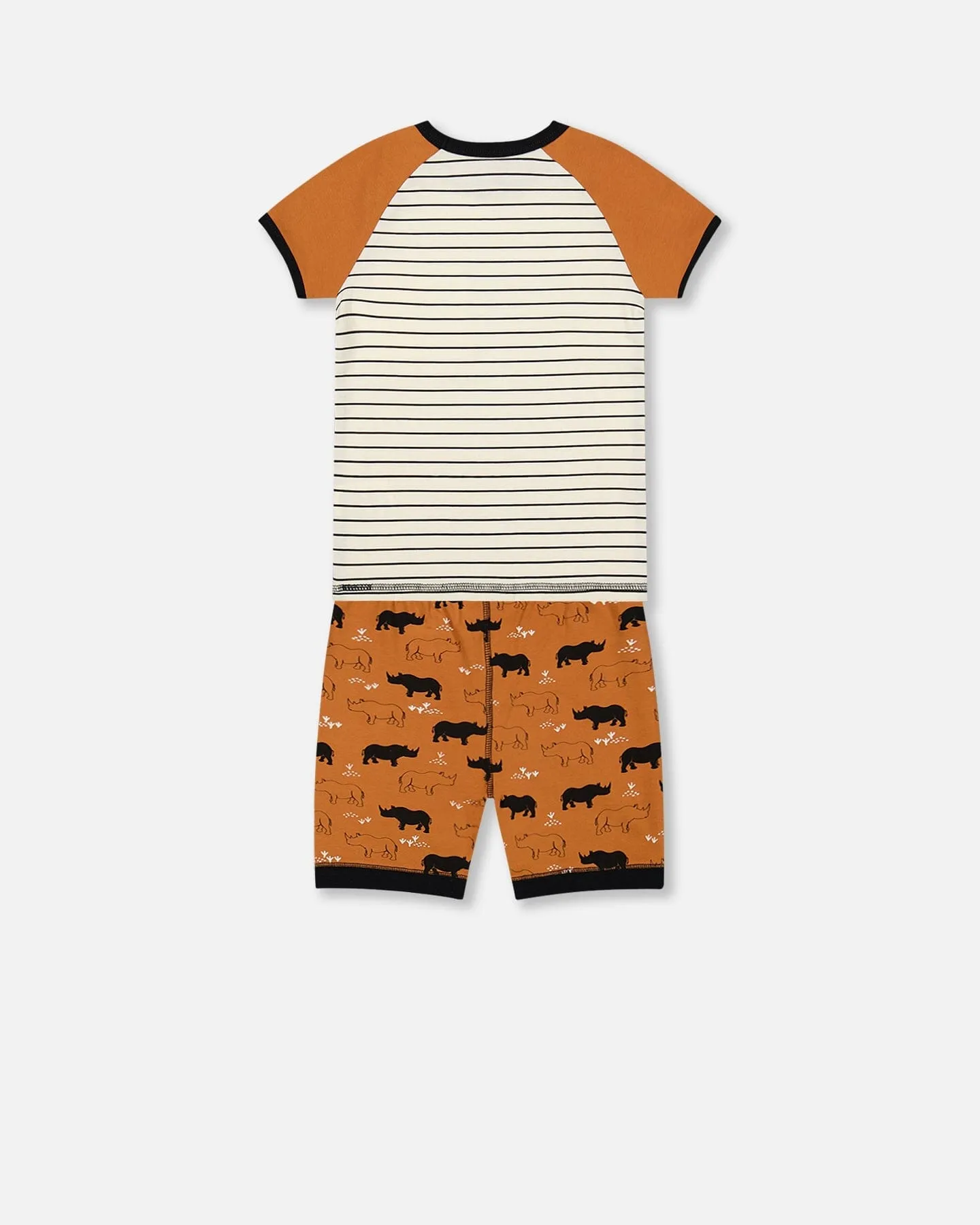 Organic Cotton Two Piece Short Pajama Set Caramel Printed Rhinoceros