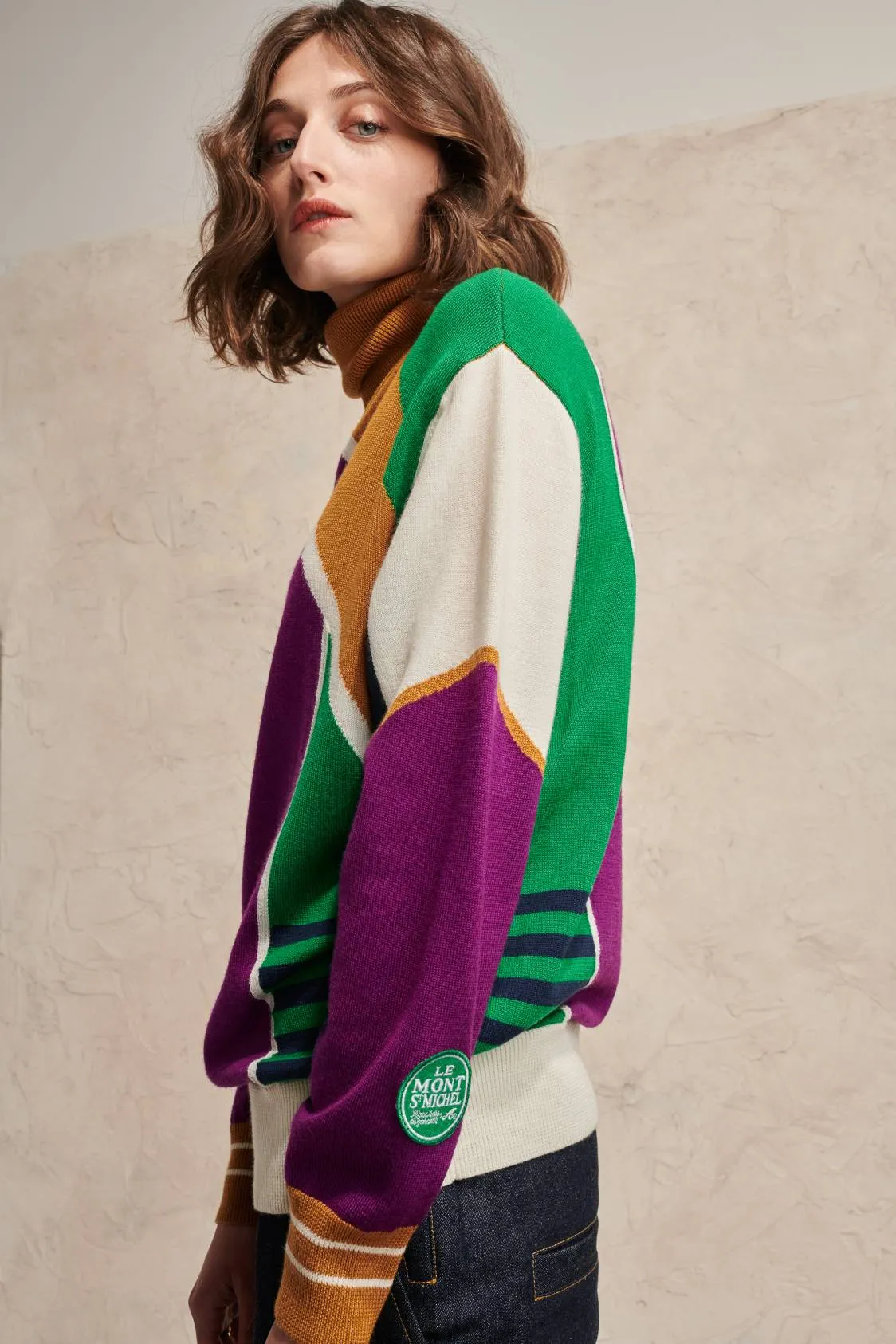 Patch Graphic Intarsia Jacquard