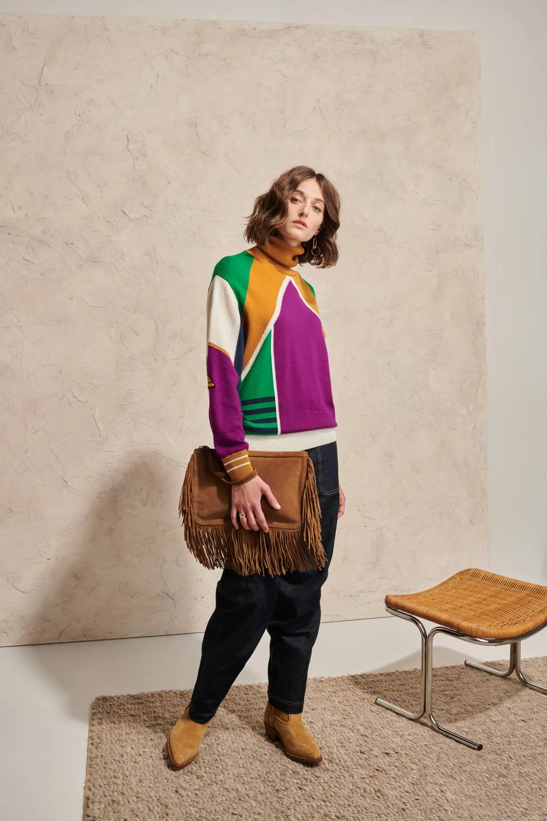 Patch Graphic Intarsia Jacquard