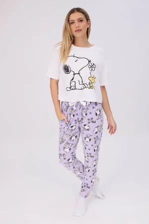 Peanuts Snoopy And Woodstock Super Soft Pajama Tee And Velour Pajama Jogger 2-Piece Set