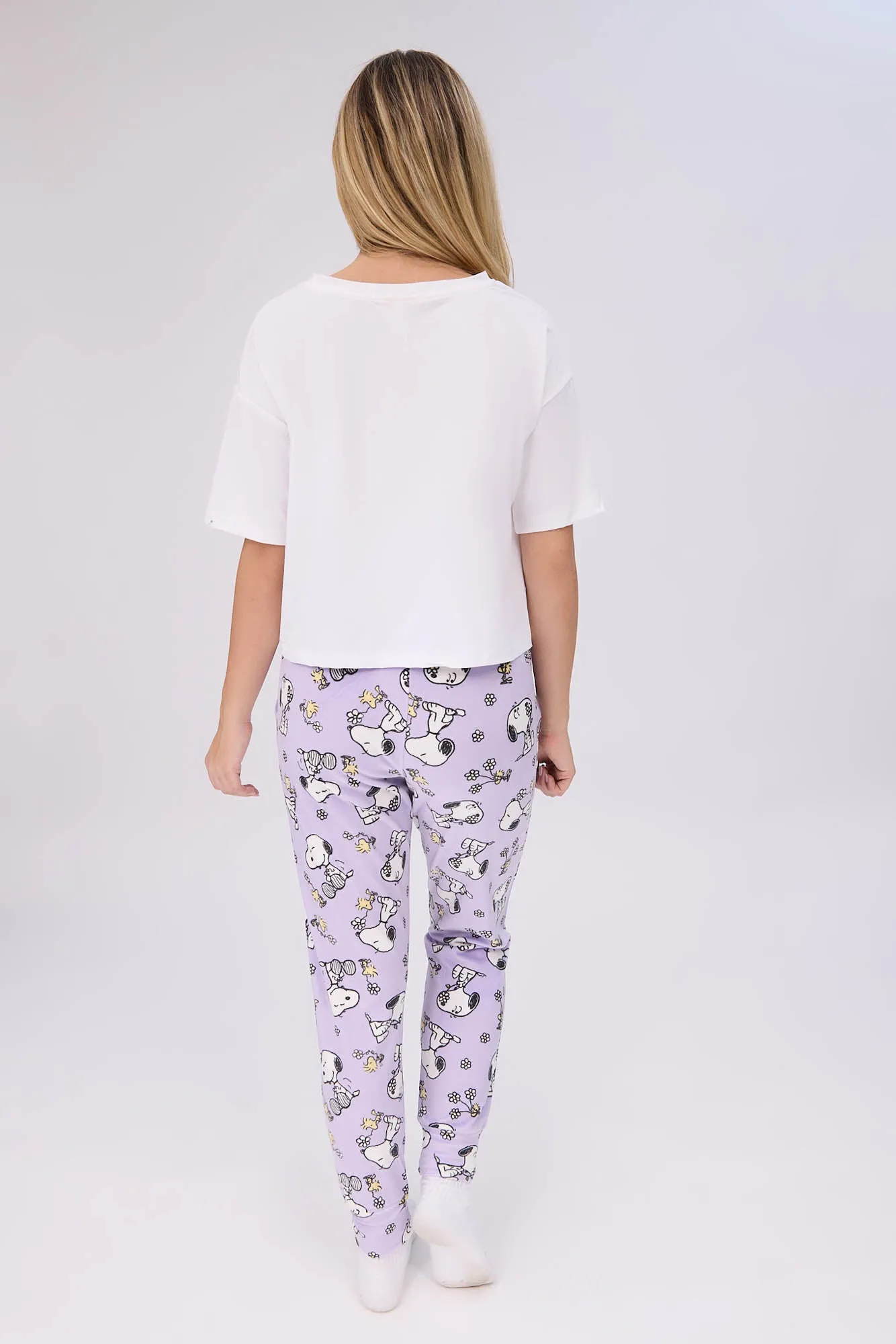 Peanuts Snoopy And Woodstock Super Soft Pajama Tee And Velour Pajama Jogger 2-Piece Set