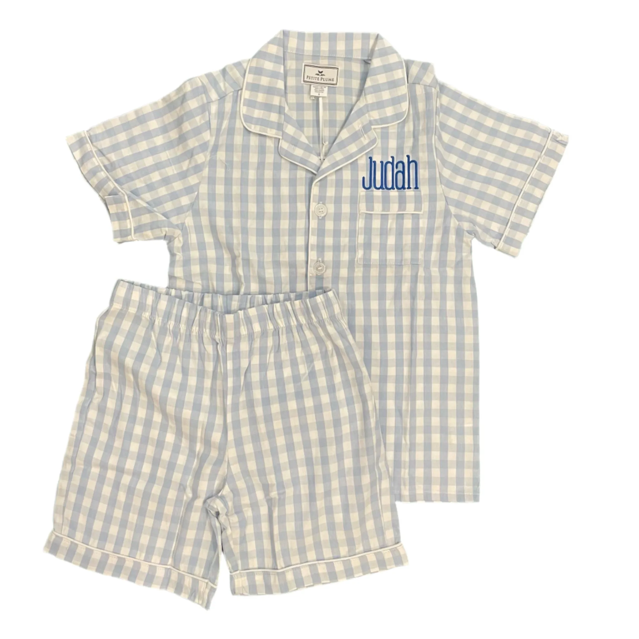 Petite Plume Blue Gingham  Short Pajama Set