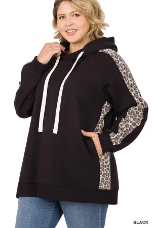 Plus Sweat Hoodie with Leopard Contrast