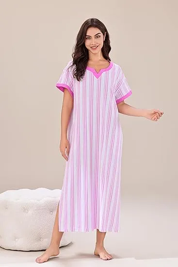 Richie House Women's Full Length Short Sleeve Soft Cotton Nightgown Housedress Sleepdress RHW4102
