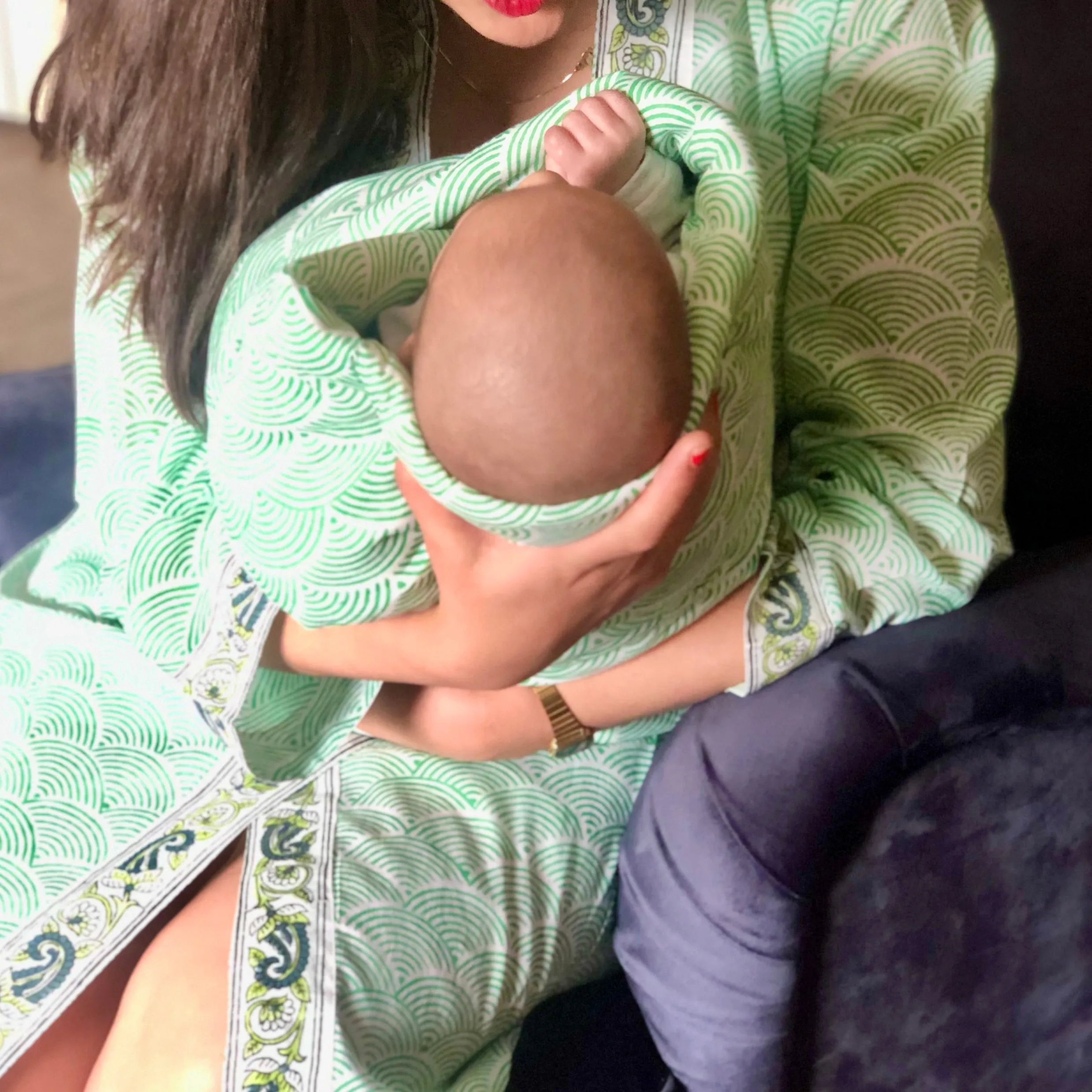 SALE Matching Mum Robe and Baby Blanket in Green & White Print
