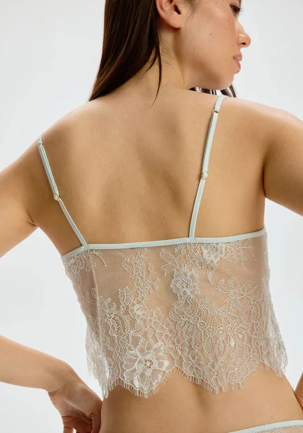 Sheer Eyelash Lace Cropped Cami Blush Serene Mint