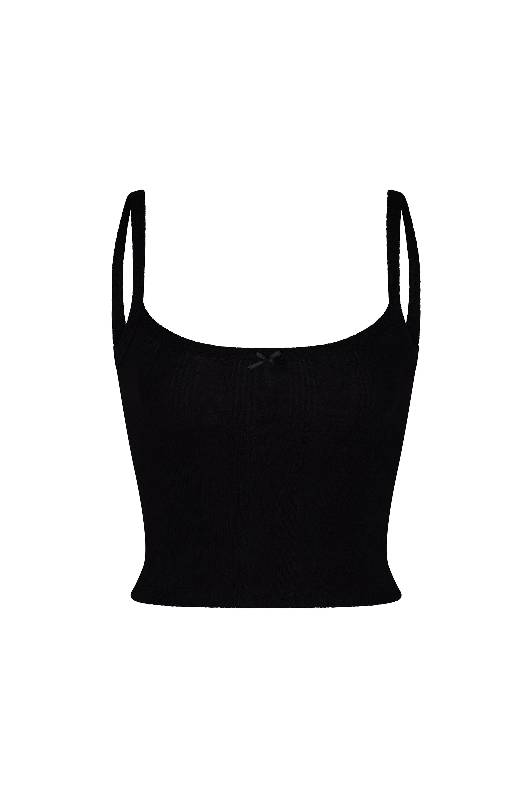 Square Neck Pointelle Cami in Onyx