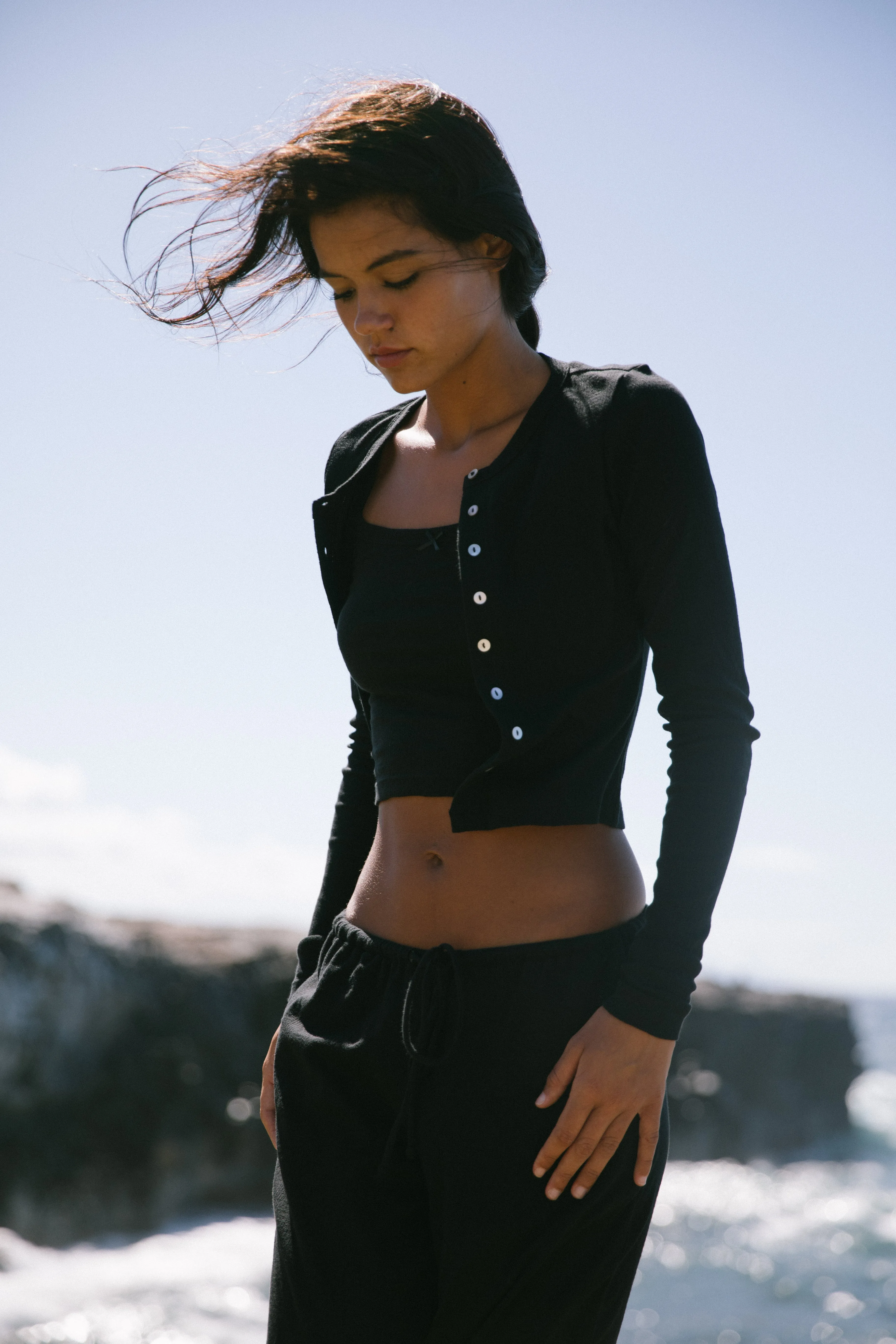 Square Neck Pointelle Cami in Onyx