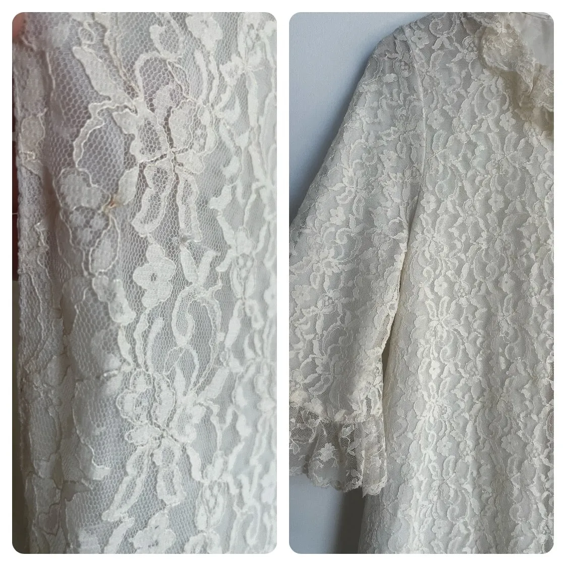 Vintage 50s 60s | Off White Lace Babydoll Boudoir Robe Kimono