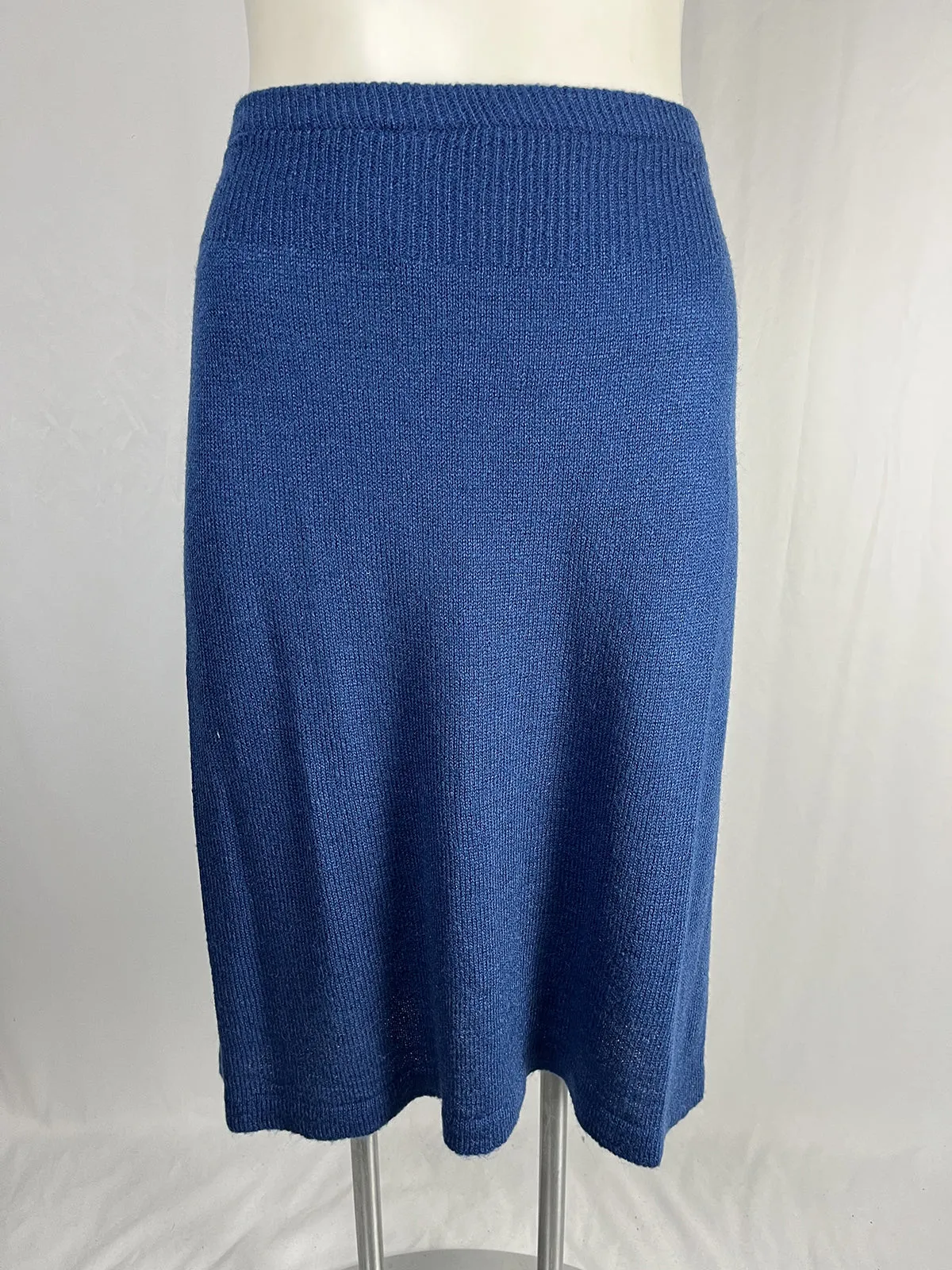Vintage Knit Ability by Brenda Lewis Size 16W Blue & Brown Skirt Set