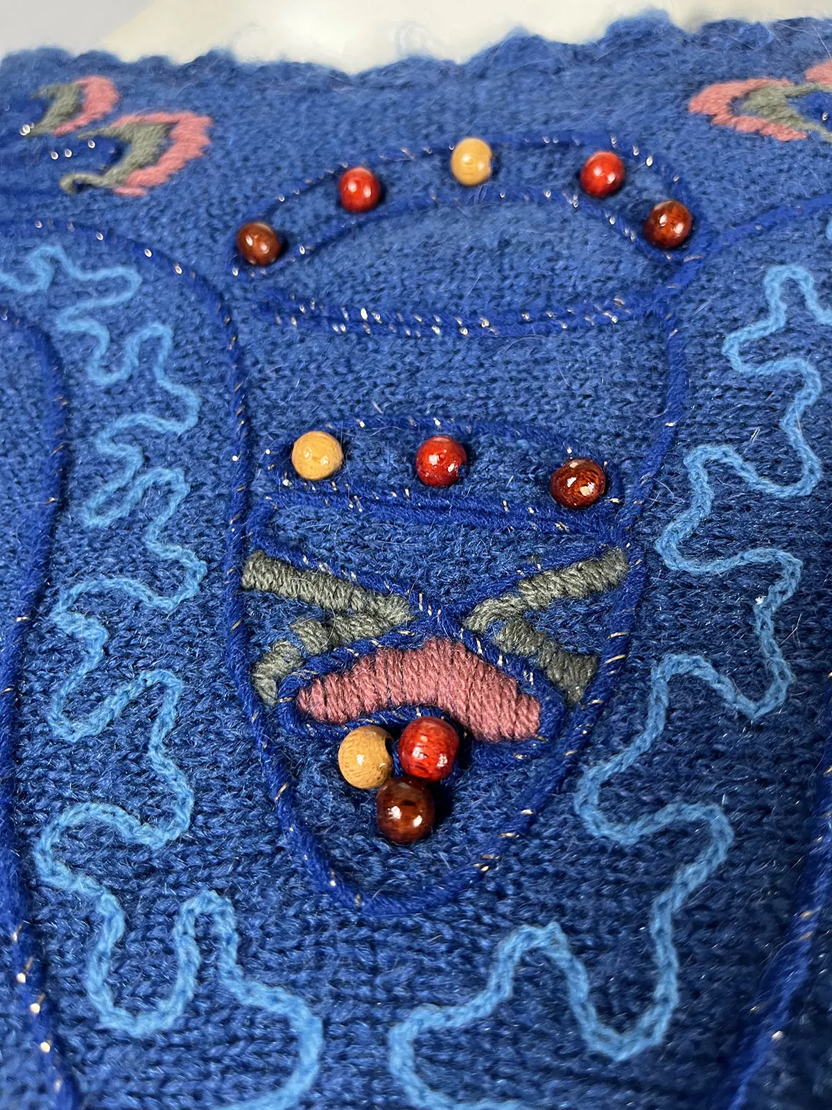 Vintage Knit Ability by Brenda Lewis Size 16W Blue & Brown Skirt Set