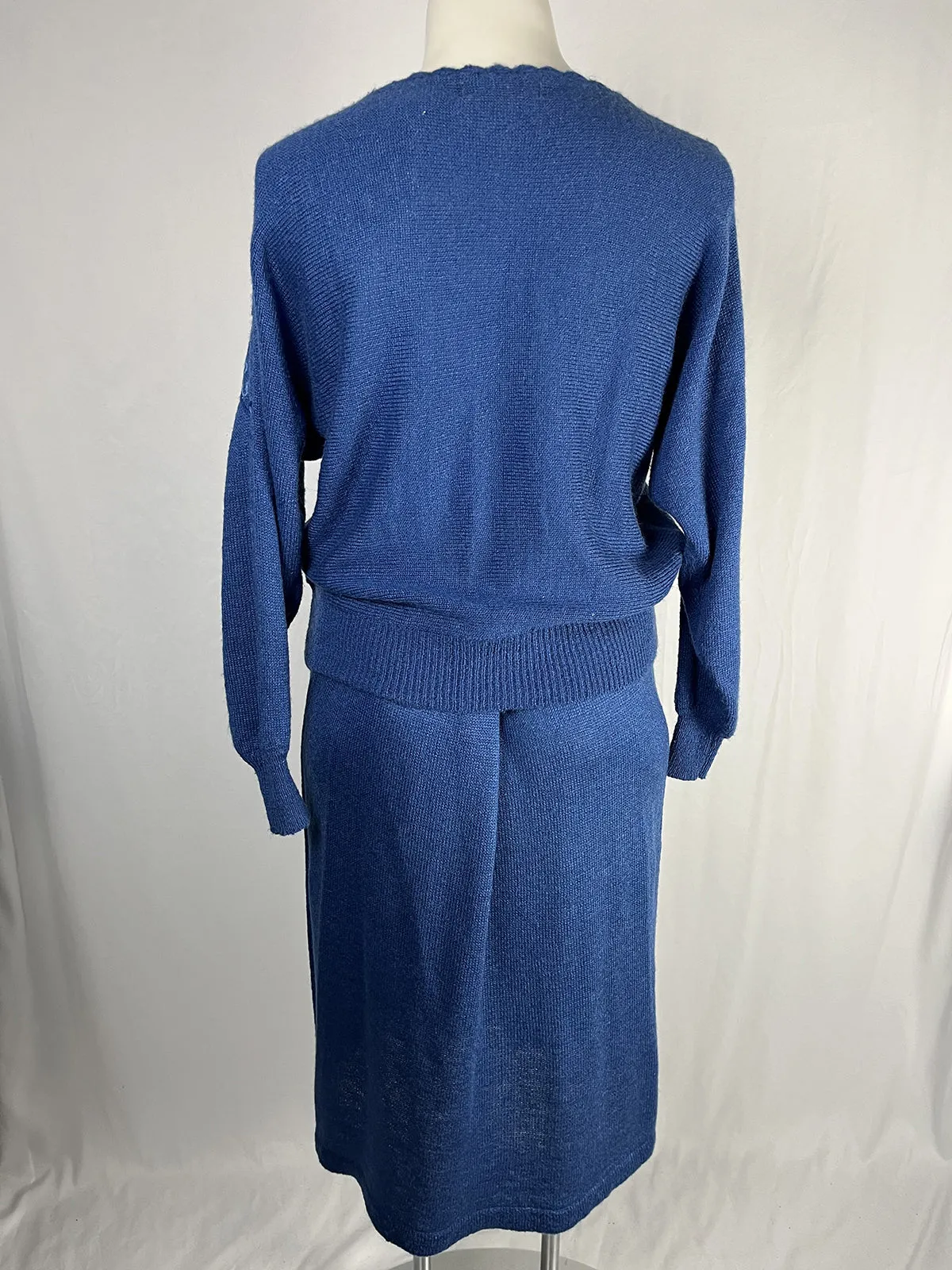 Vintage Knit Ability by Brenda Lewis Size 16W Blue & Brown Skirt Set