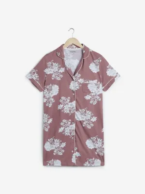 Wunderlove Light-Brown Floral Print Nightdress