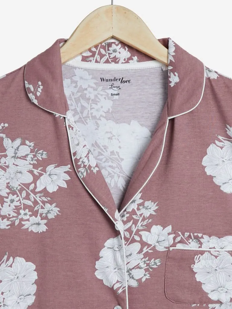 Wunderlove Light-Brown Floral Print Nightdress