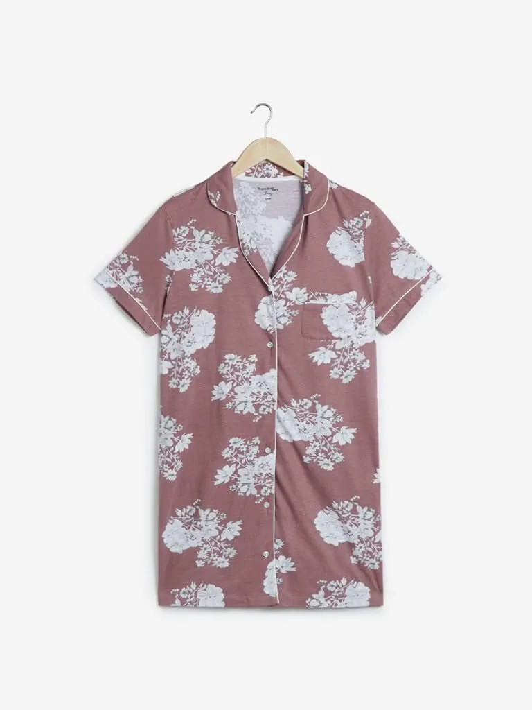 Wunderlove Light-Brown Floral Print Nightdress