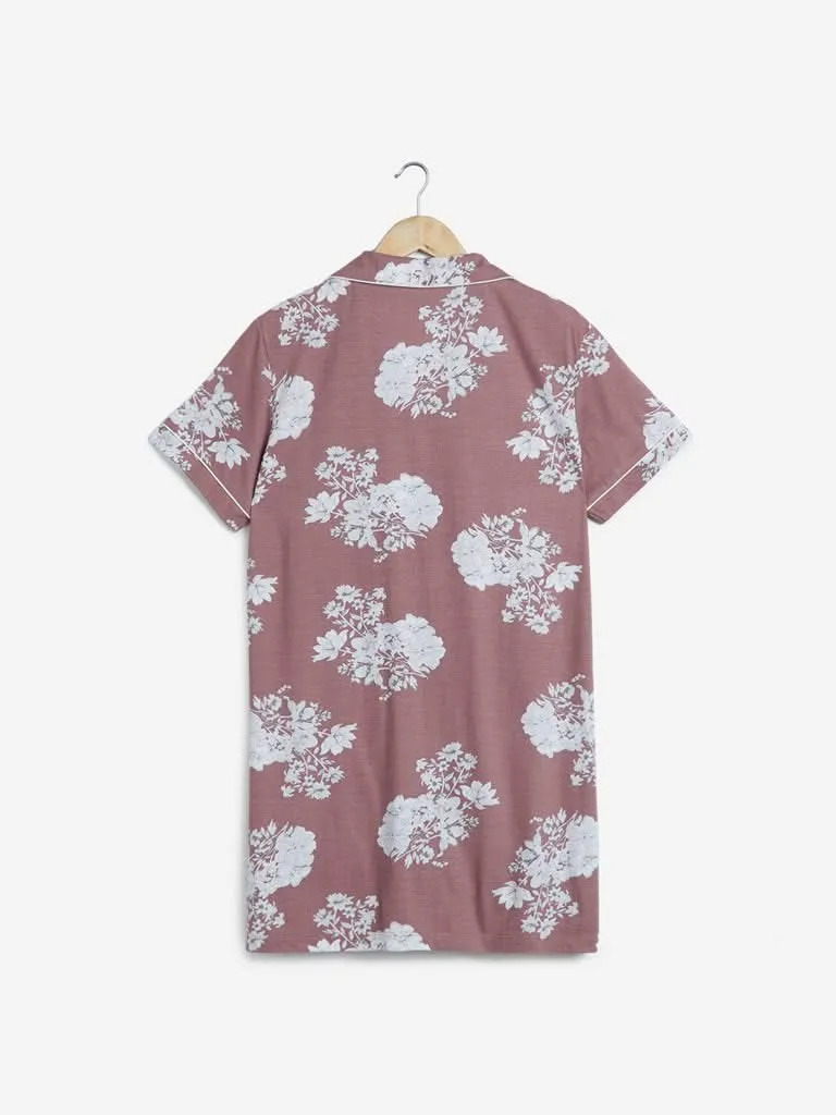 Wunderlove Light-Brown Floral Print Nightdress